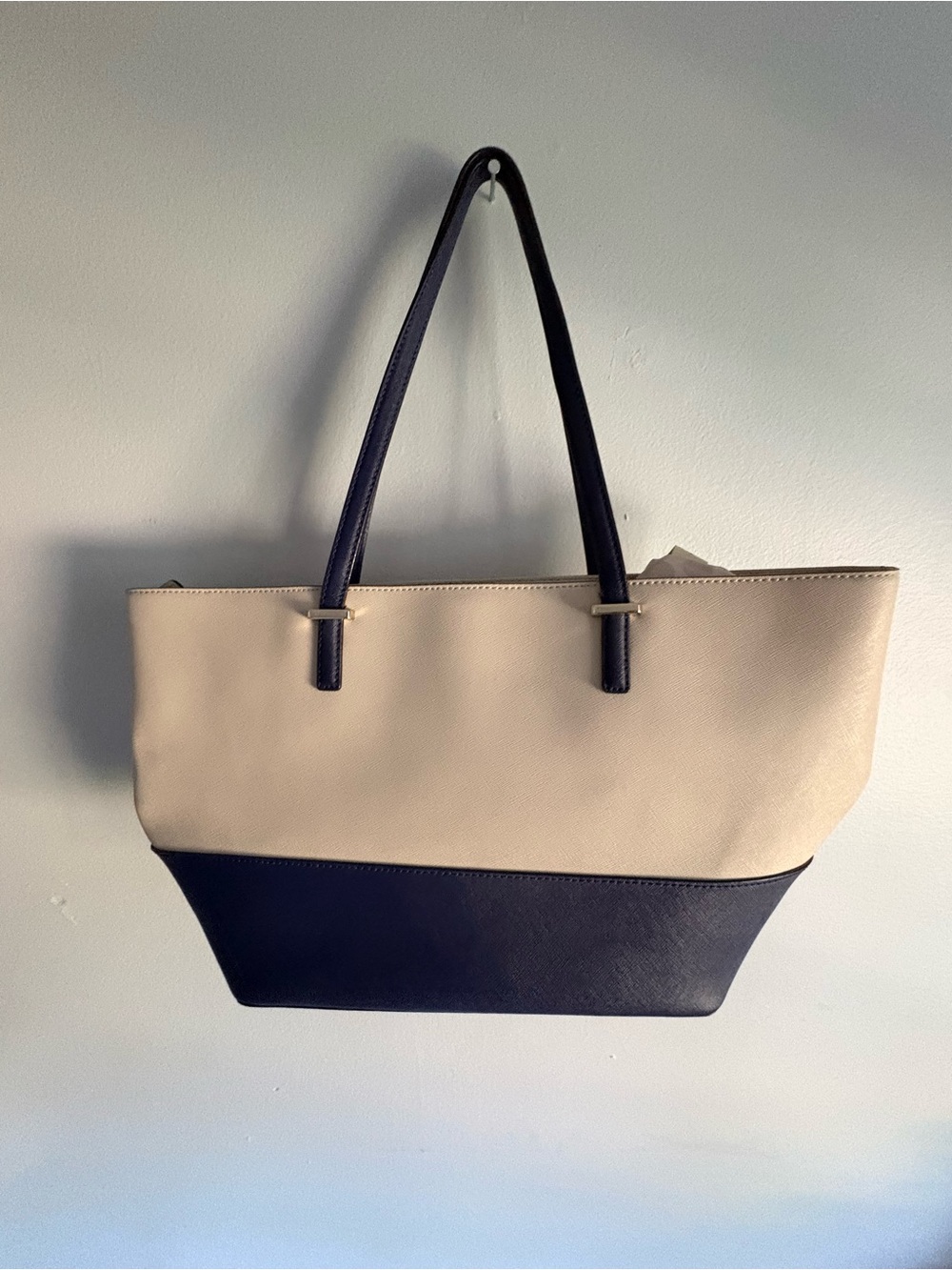 Kate Spade New York Cream & Navy Saffiano Leather Tote - Picture 3 of 4